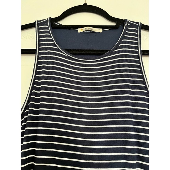 Marine Layer Lexi Rib Daytime Midi Dress Bodycon Navy White Stripe Size medium - Picture 3 of 7
